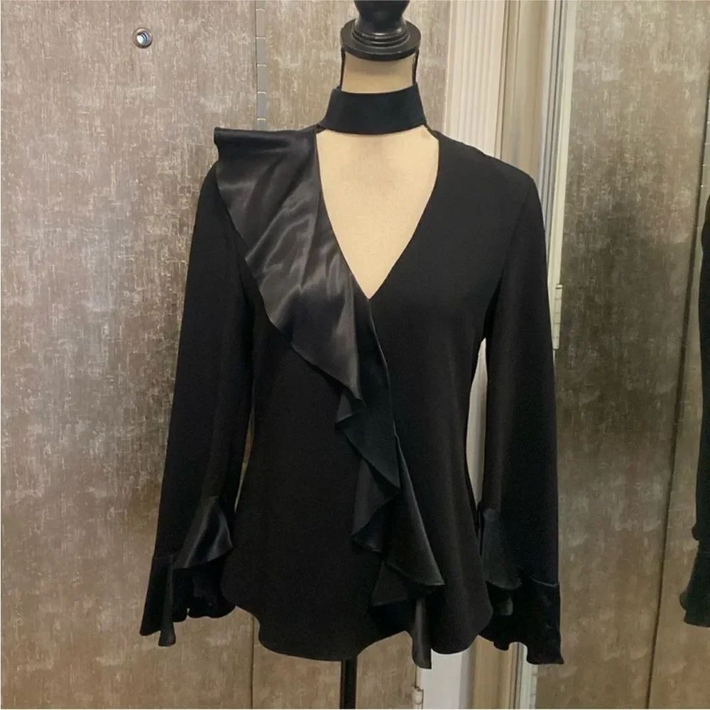 Cinq a Sept Elegant Black Ruffled Women's Top, S